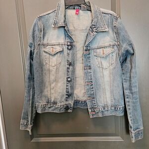 H M Divided Denim Jacket Light Wash Blue Jean Trucker Style Women Size 12‎